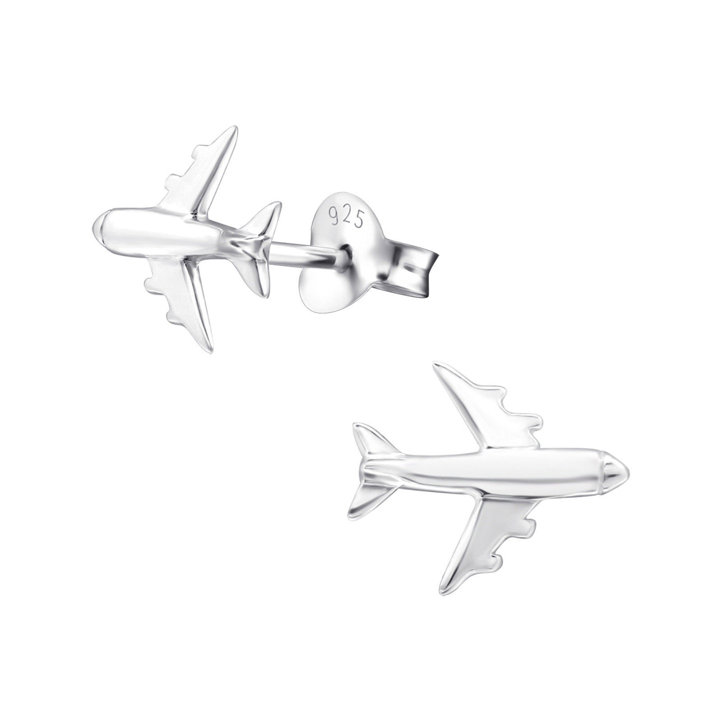 Aeroplane - 925 Sterling Silver Plain Stud Earrings Boxed