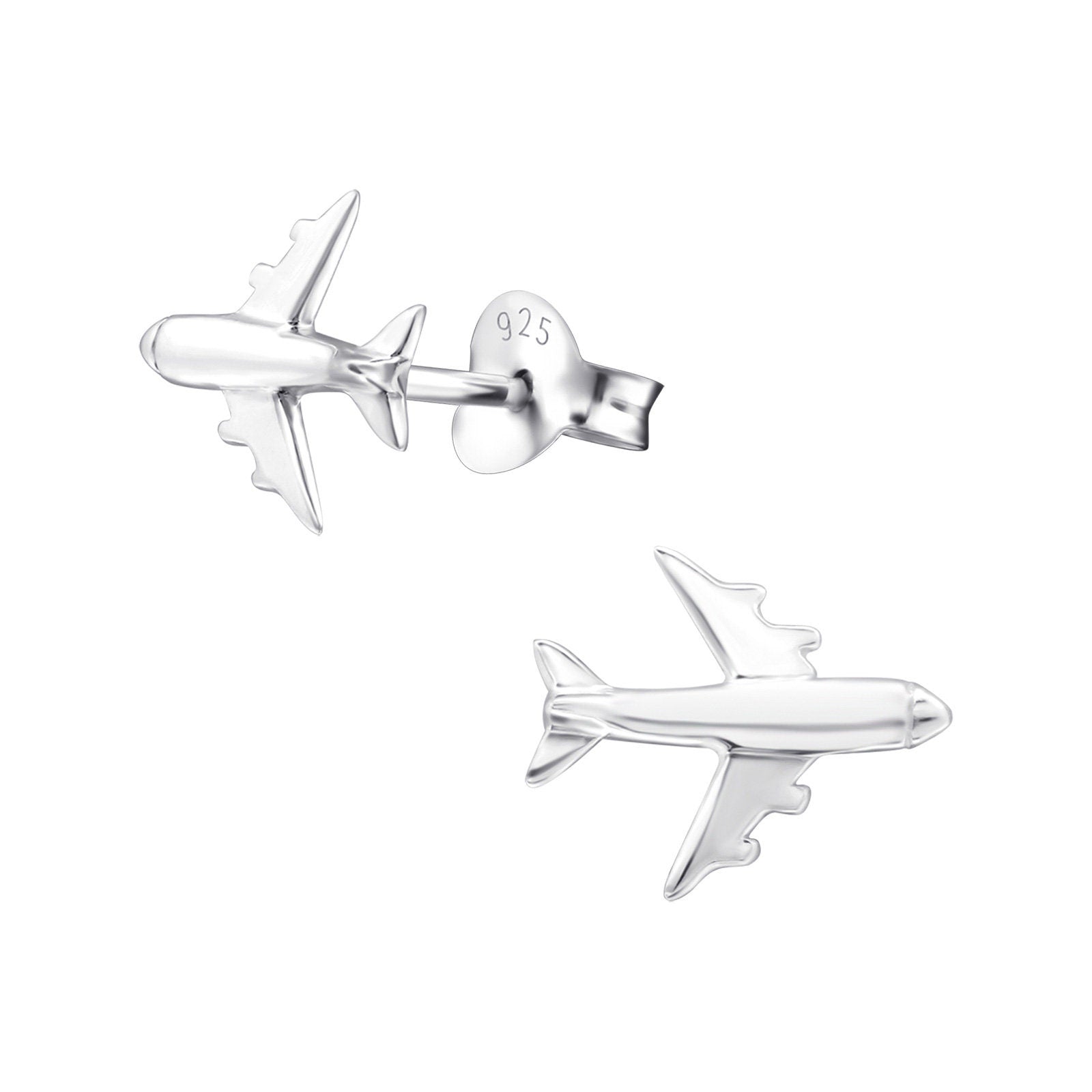 Aeroplane - 925 Sterling Silver Plain Stud Earrings Boxed