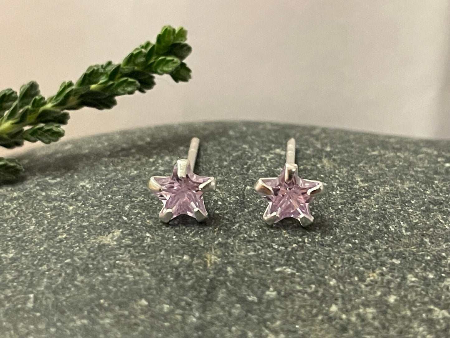 CZ Lavender Star - 925 Sterling Silver Classic Cubic Zirconia Stud Earrings - Boxed