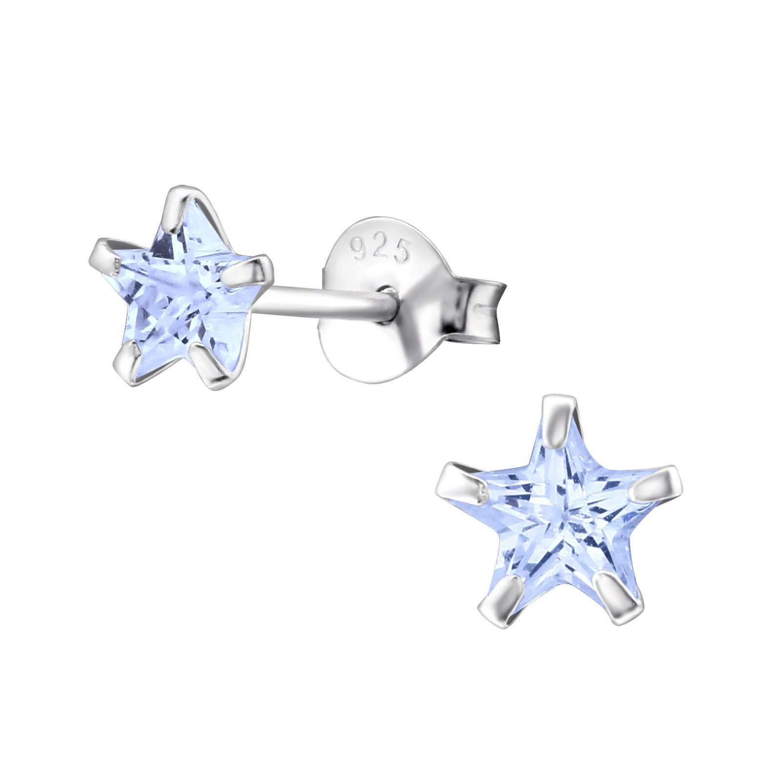 CZ Lavender Star - 925 Sterling Silver Classic Cubic Zirconia Stud Earrings - Boxed
