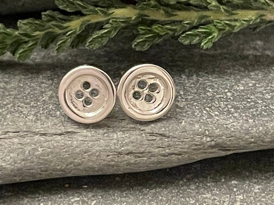 Button - 925 Sterling Silver Plain Stud Earrings - Boxed
