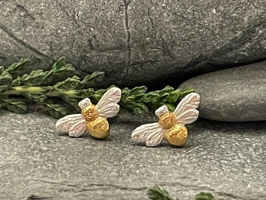 Bee - 925 Sterling Silver & Gold Plain Stud Earrings - Boxed