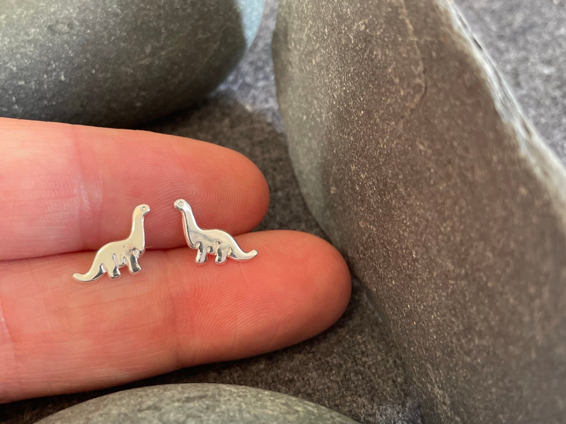 Dinosaur Brontosaurus - 925 Sterling Silver Plain Stud Earrings - Boxed