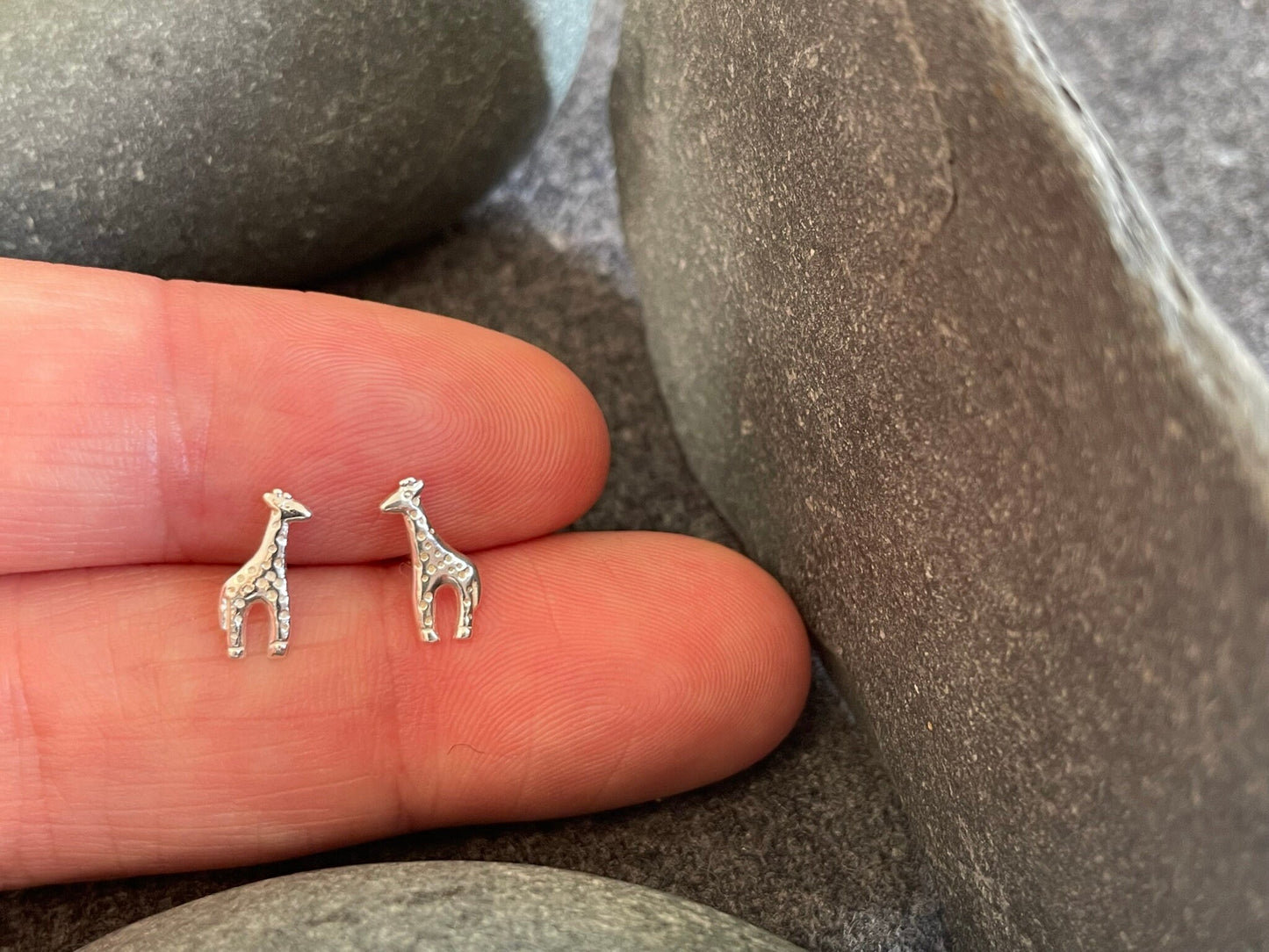 Giraffe - 925 Sterling Silver Plain Stud Earrings