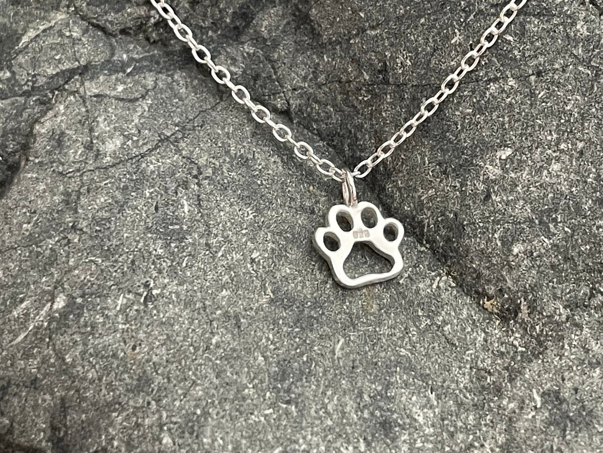 Dog Paw Print - 925 Sterling Silver Plain Pendant Necklace