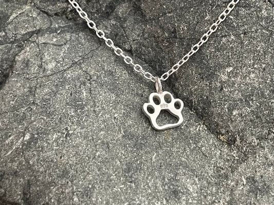 Dog Paw Print - 925 Sterling Silver Plain Pendant Necklace