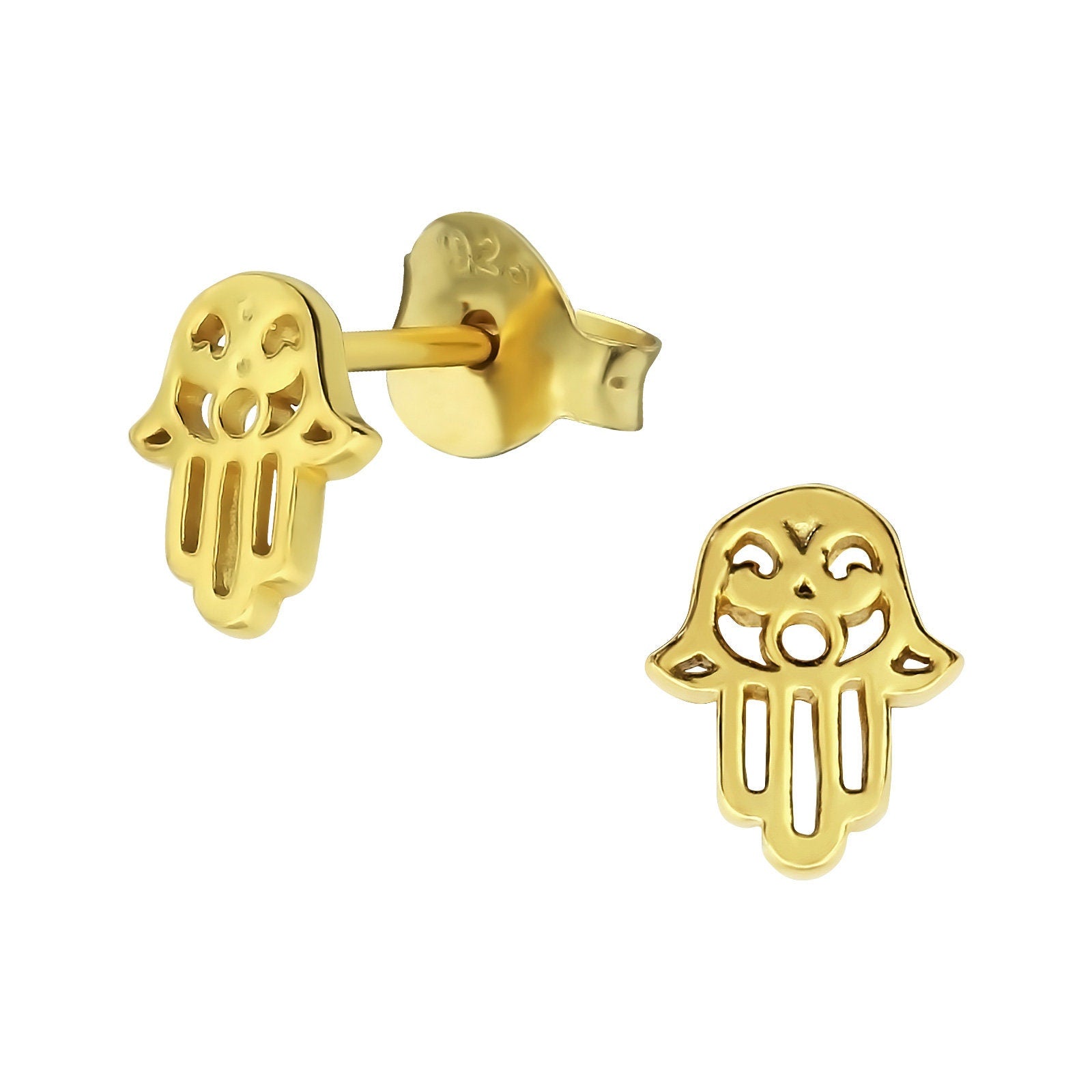 Hamsa Hand - 925 Sterling Silver Stud Earrings (Gold)