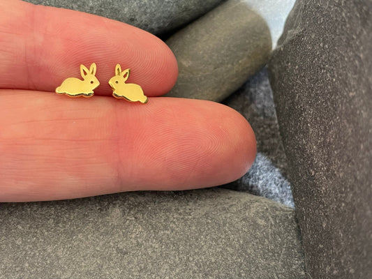 Rabbits - 925 Sterling Silver Stud Earrings (Gold)