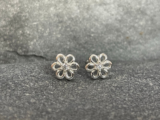 Flower - 925 Sterling Silver Cubic Zirconia CZ Stud Earrings Boxed
