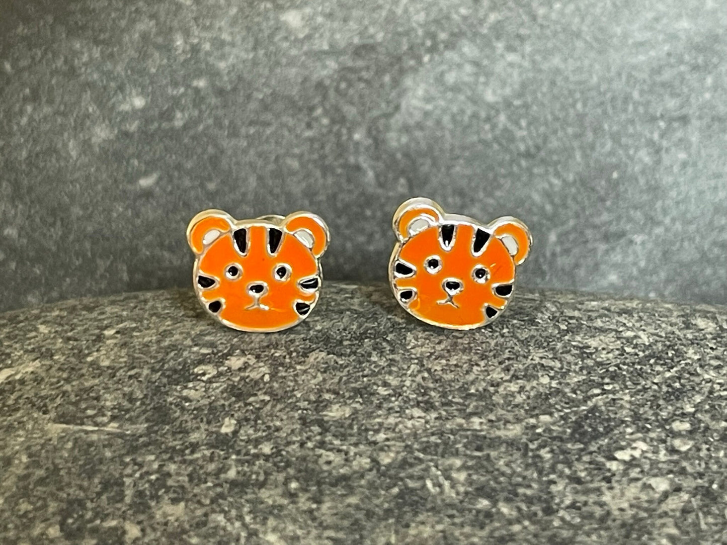 Tiger - 925 Sterling Silver Colourful Stud Earrings - Boxed