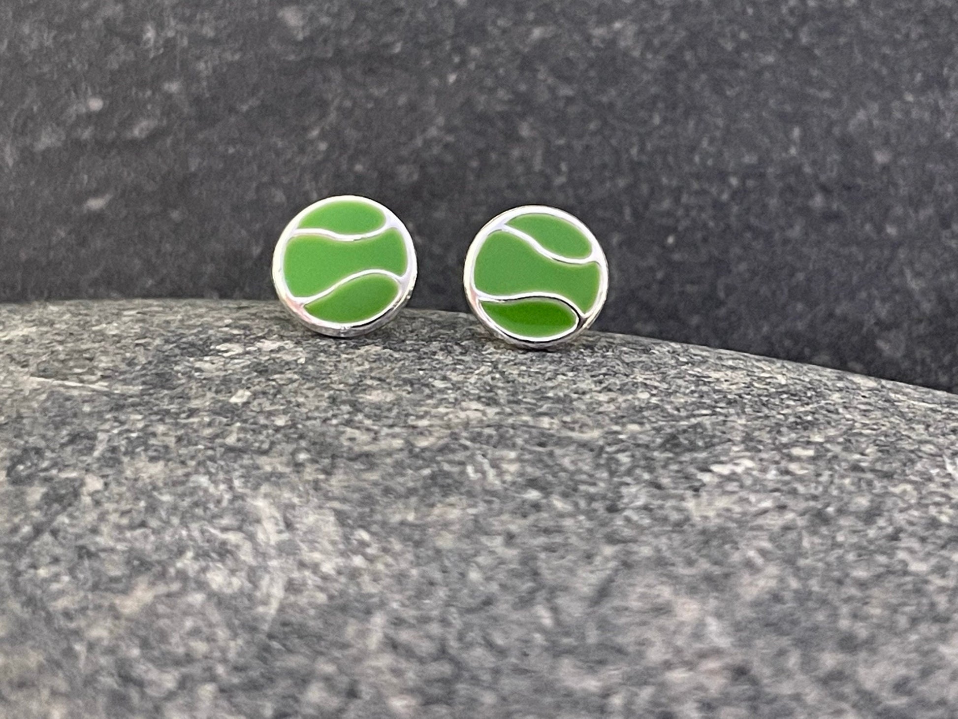 Tennis Ball - 925 Sterling Silver Colourful Stud Earrings