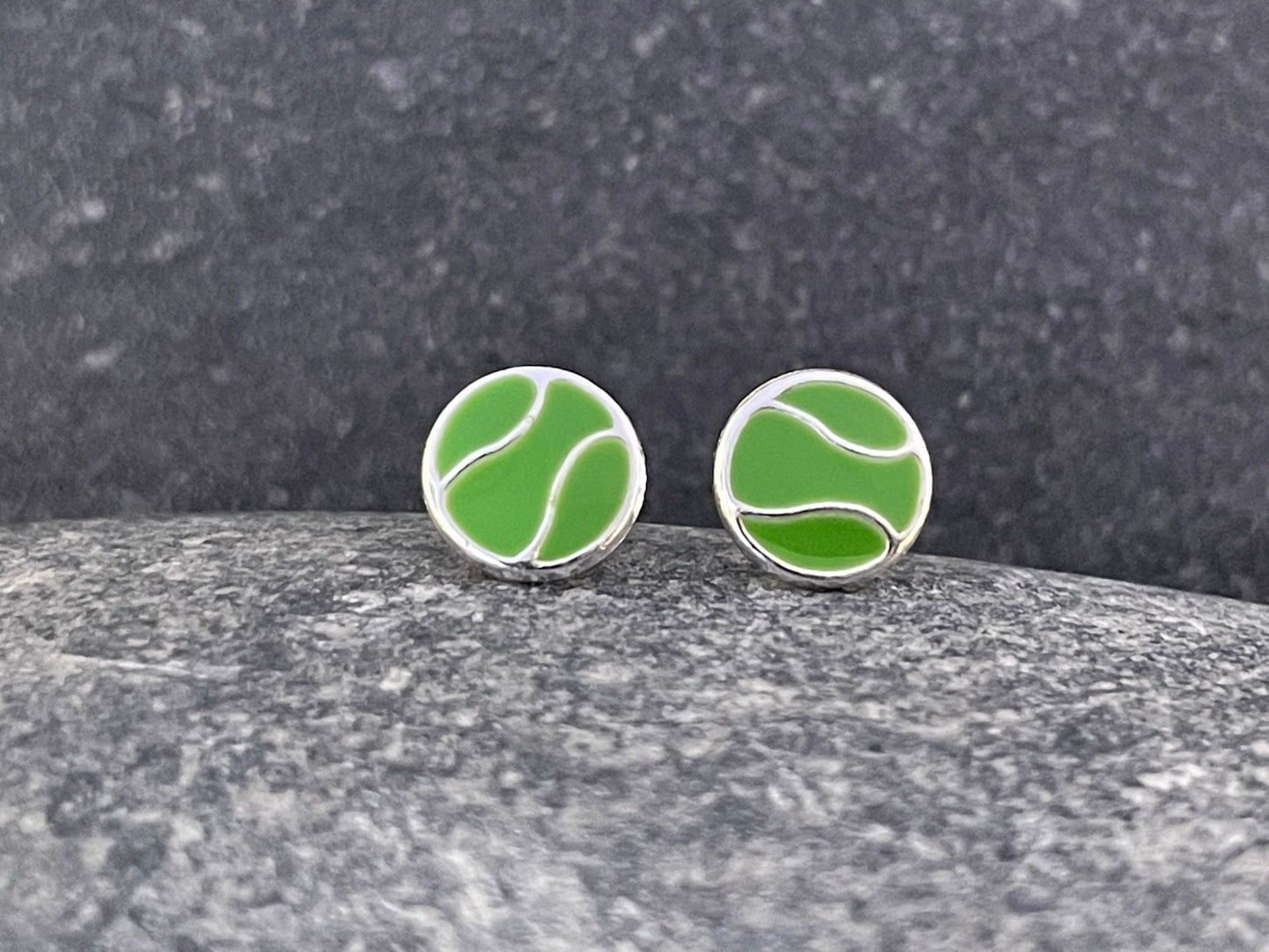 Tennis Ball - 925 Sterling Silver Colourful Stud Earrings