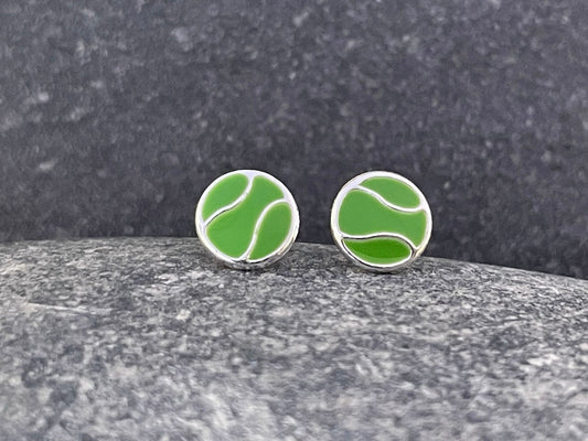 Tennis Ball - 925 Sterling Silver Colourful Stud Earrings