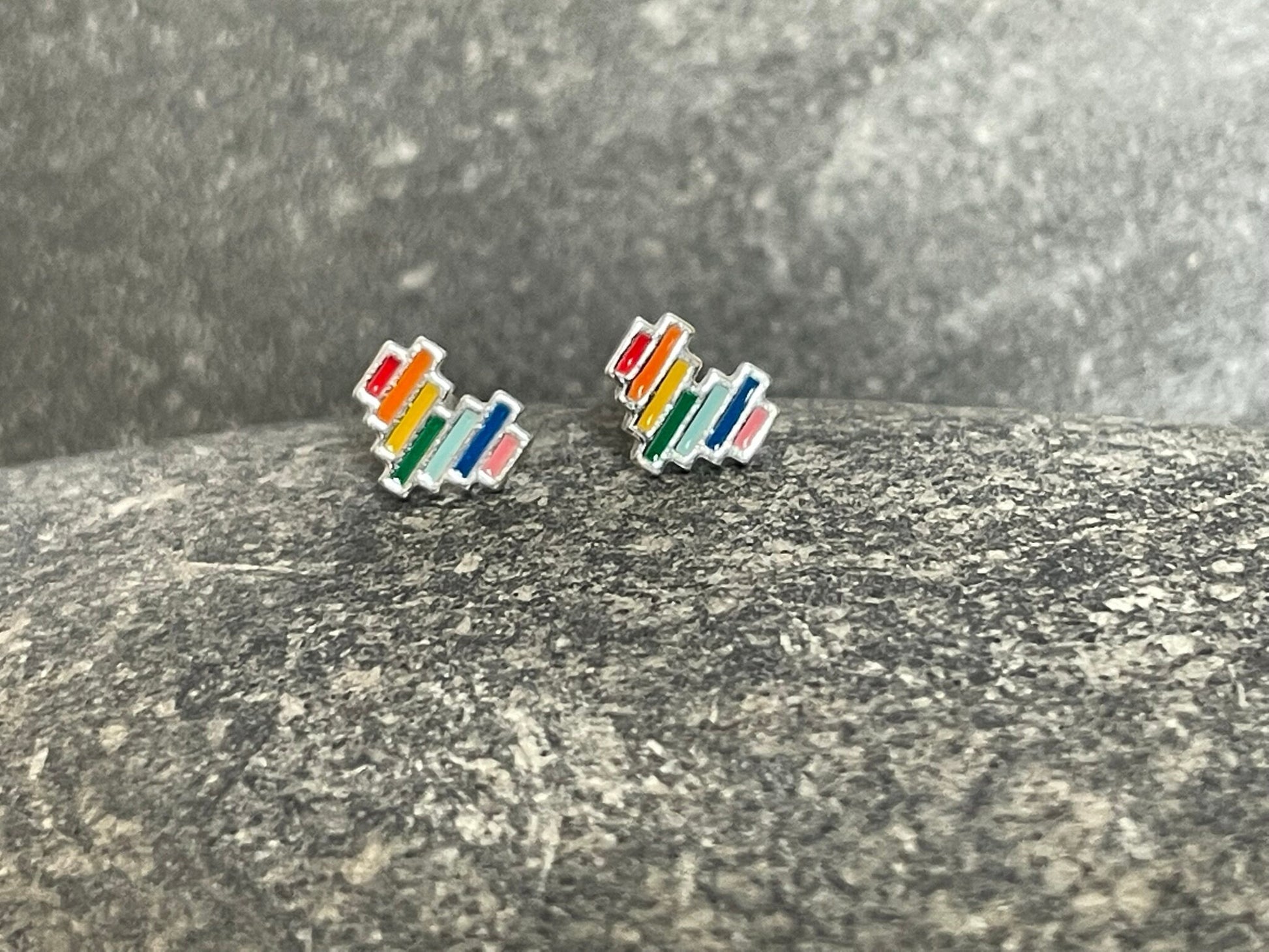 Pride Rainbow Heart - 925 Sterling Silver Colourful Stud Earrings