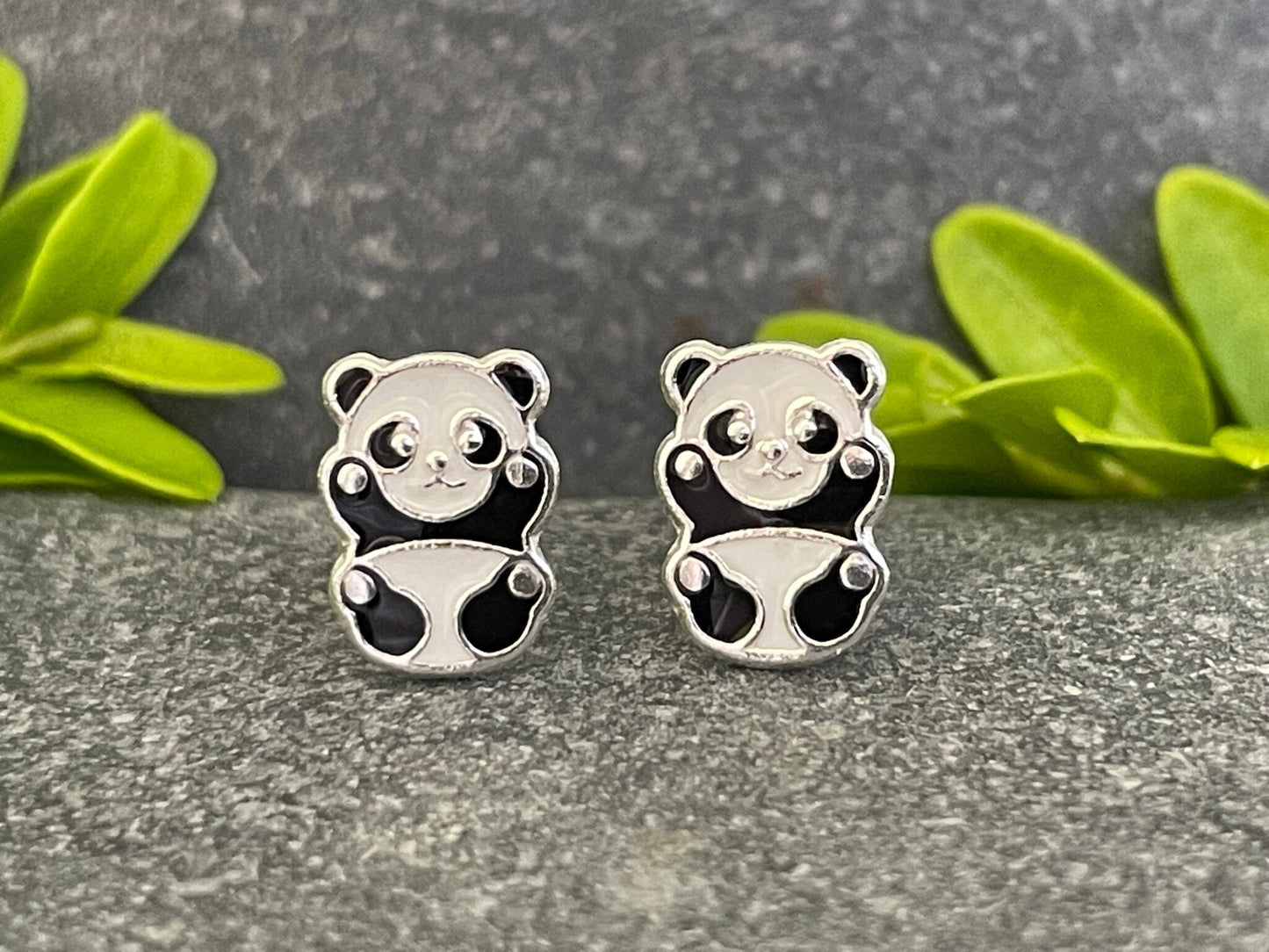 Panda - 925 Sterling Silver Colourful Stud Earrings Boxed
