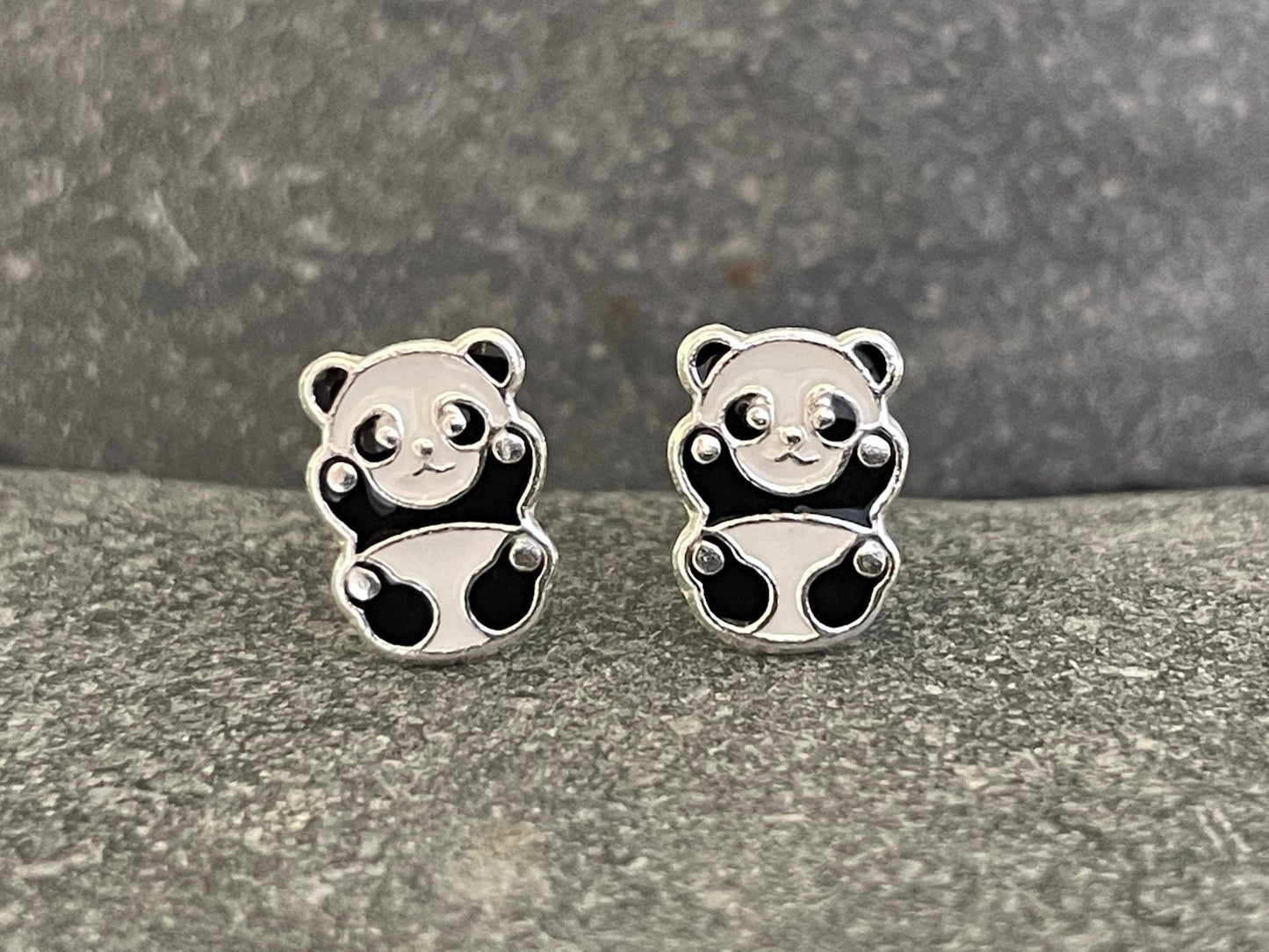 Panda - 925 Sterling Silver Colourful Stud Earrings Boxed