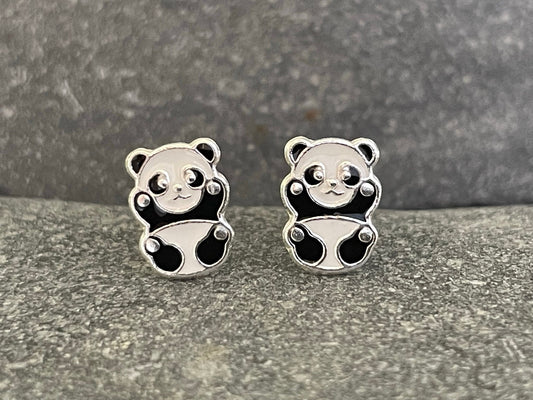 Panda - 925 Sterling Silver Colourful Stud Earrings Boxed