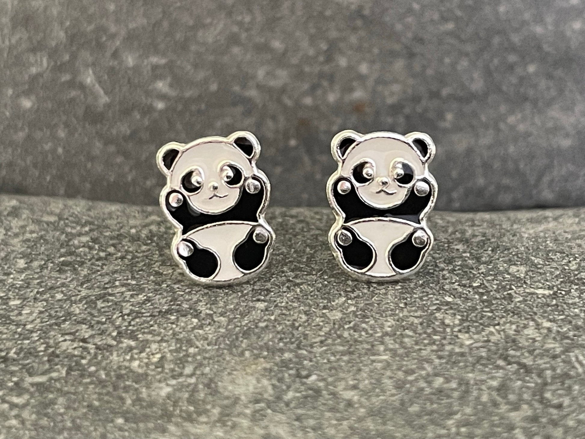 Panda - 925 Sterling Silver Colourful Stud Earrings Boxed