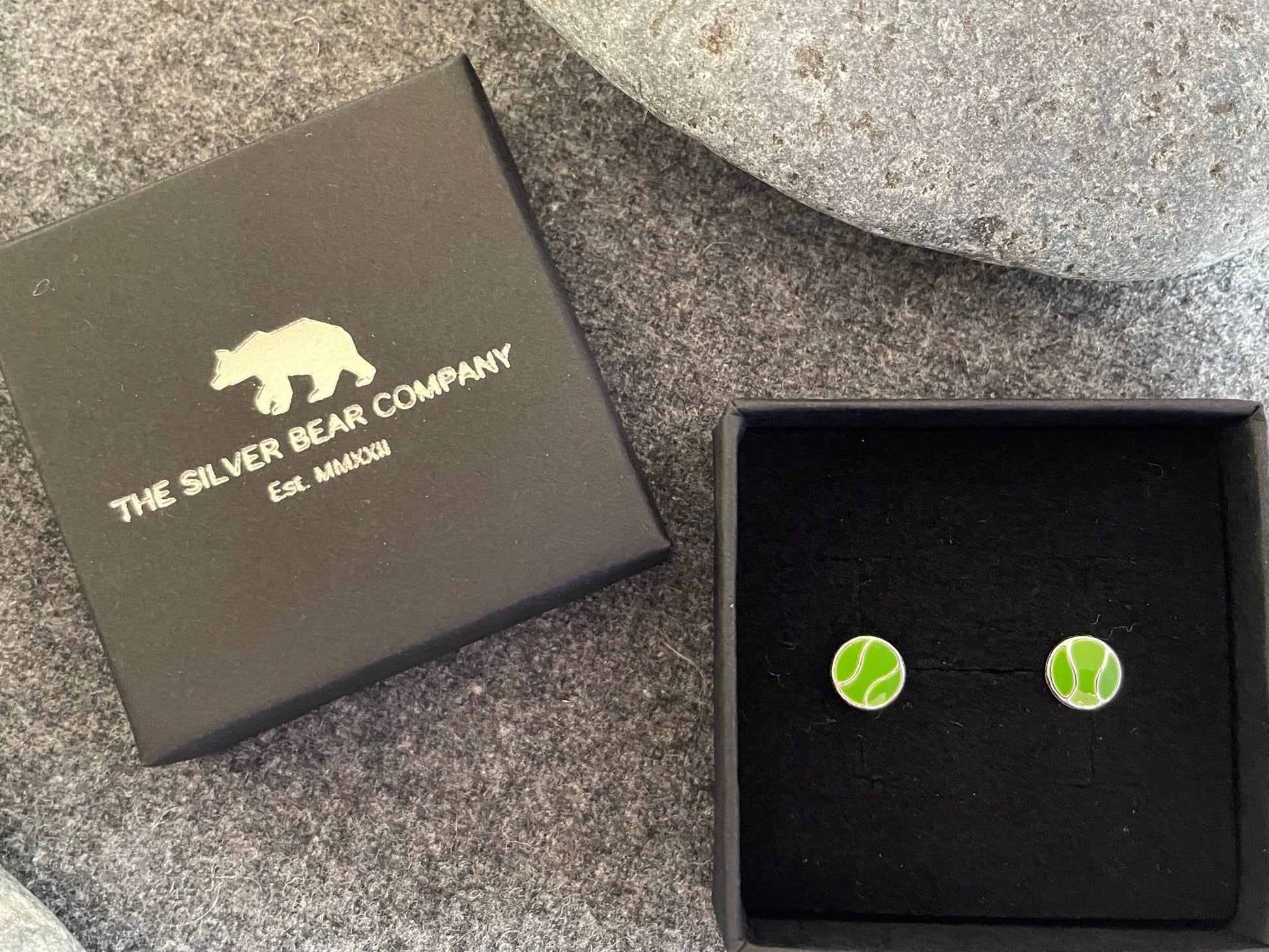 Tennis Ball - 925 Sterling Silver Colourful Stud Earrings