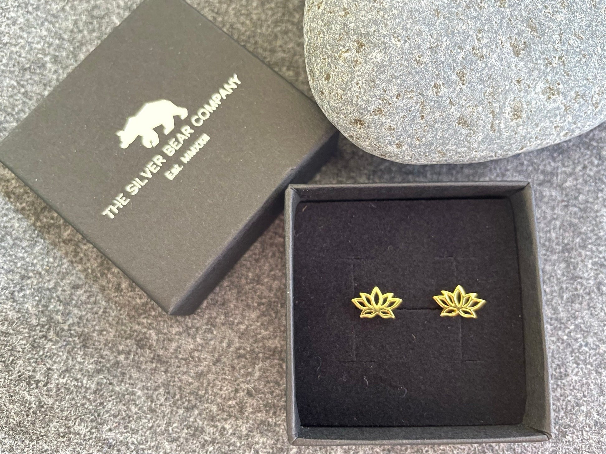 Lotus Flower (Gold) - 925 Sterling Silver Plain Stud Earrings