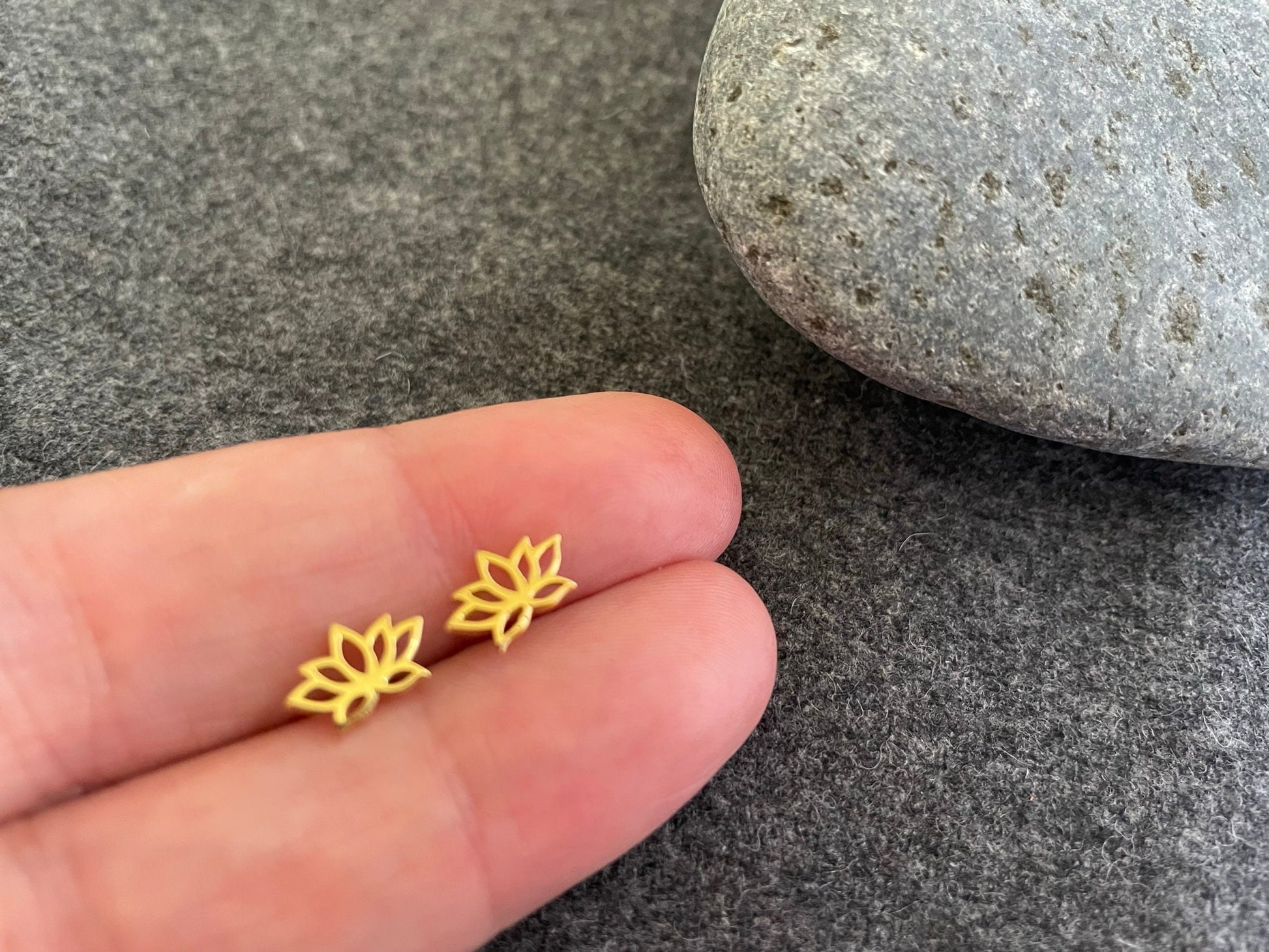 Lotus Flower (Gold) - 925 Sterling Silver Plain Stud Earrings