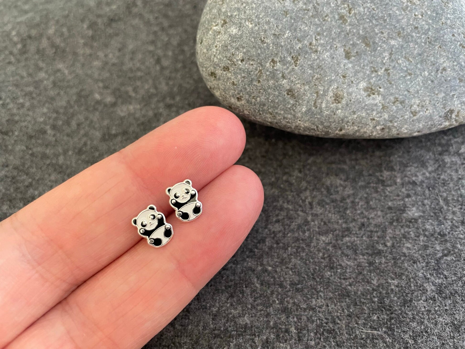 Panda - 925 Sterling Silver Colourful Stud Earrings Boxed
