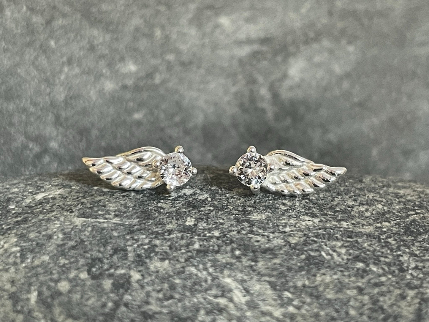 Angel Wing - 925 Sterling Silver Cubic Zirconia CZ Stud Earrings Boxed