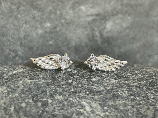 Angel Wing - 925 Sterling Silver Cubic Zirconia CZ Stud Earrings Boxed