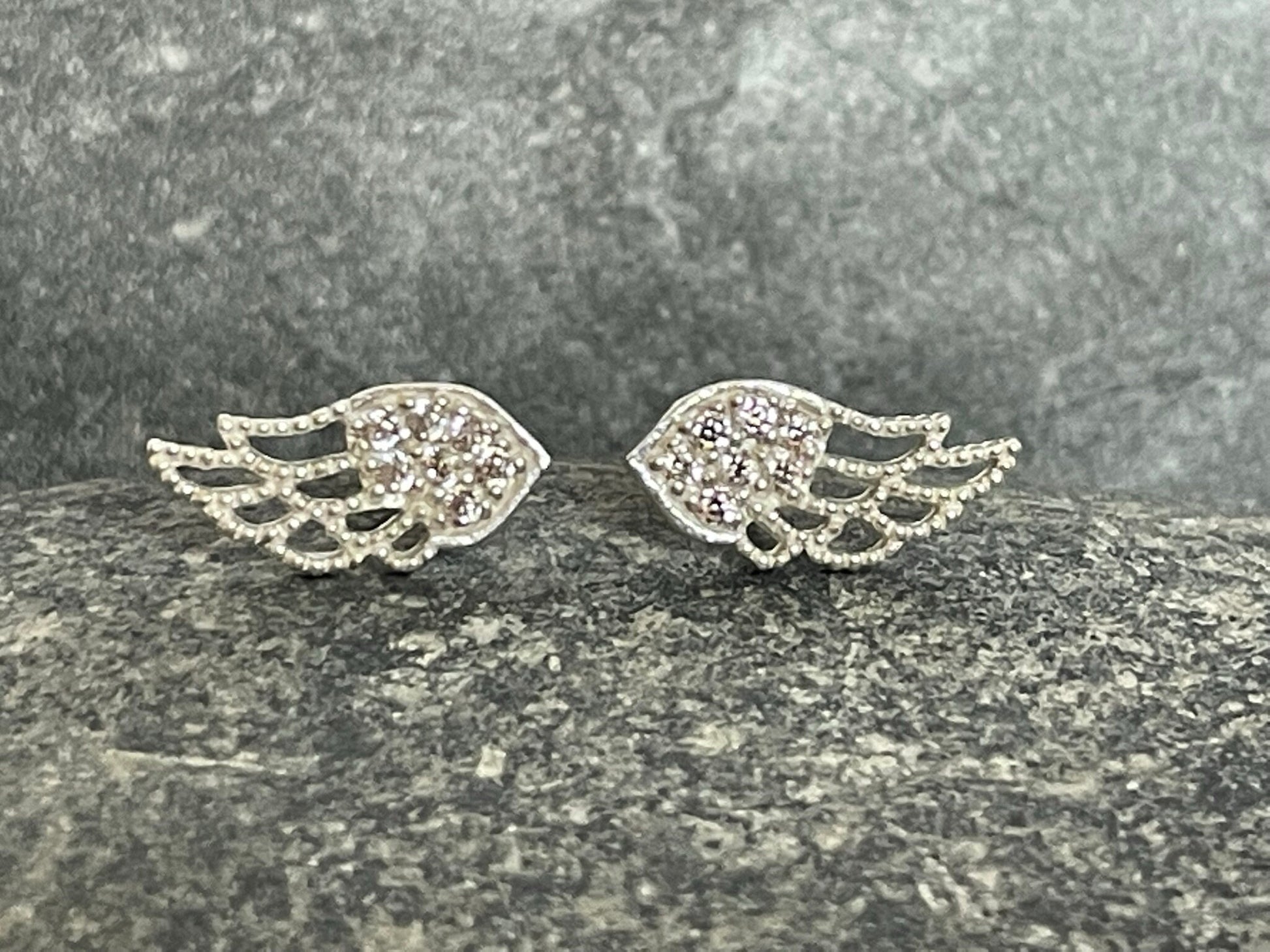 Angel Wing - 925 Sterling Silver Cubic Zirconia CZ Stud Earrings Boxed