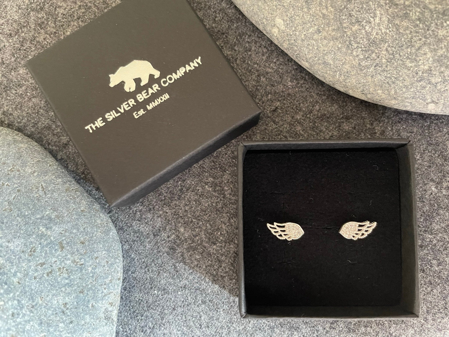 Angel Wing - 925 Sterling Silver Cubic Zirconia CZ Stud Earrings Boxed