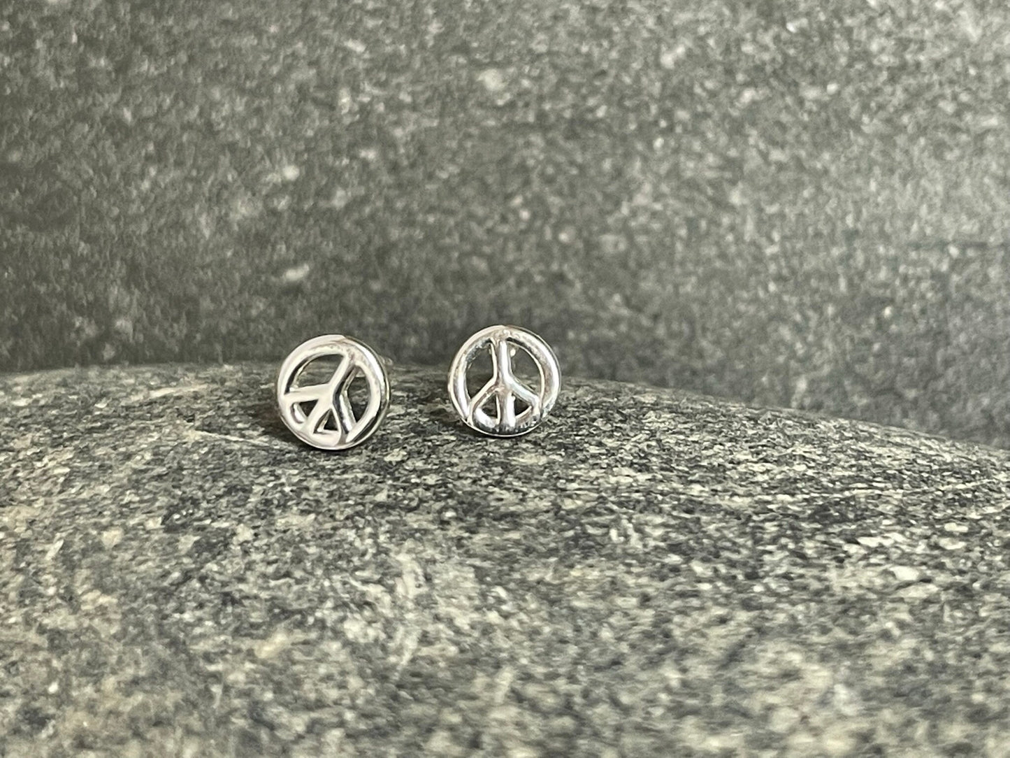Peace (small) - 925 Sterling Silver Plain Stud Earrings