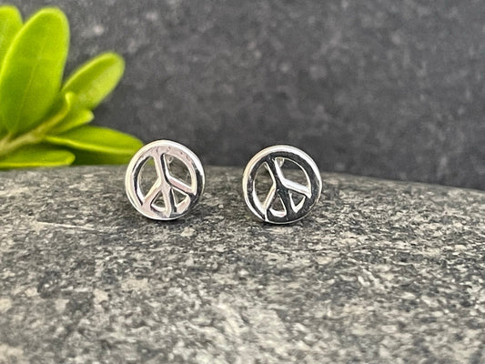 Peace (small) - 925 Sterling Silver Plain Stud Earrings
