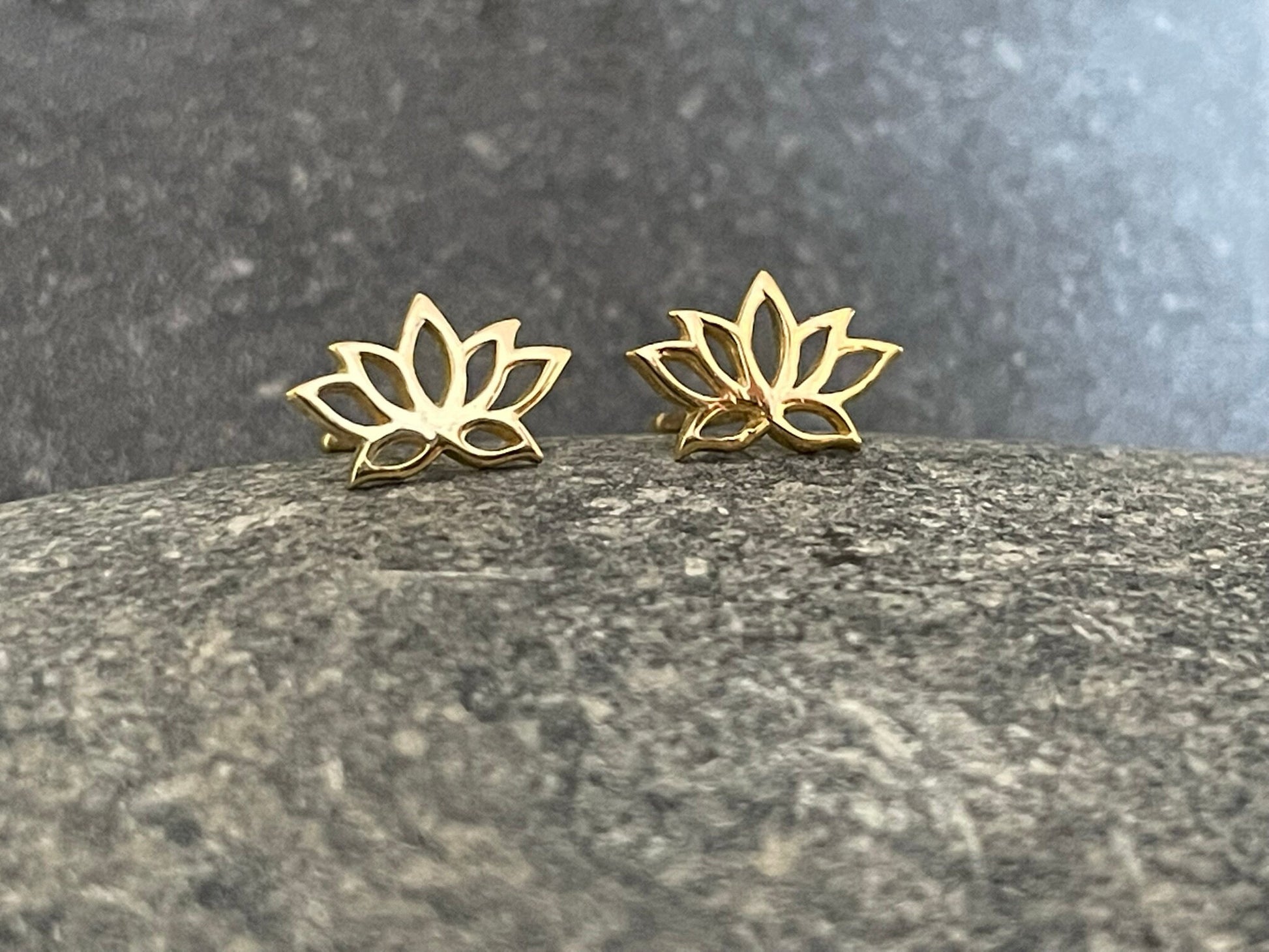 Lotus Flower (Gold) - 925 Sterling Silver Plain Stud Earrings