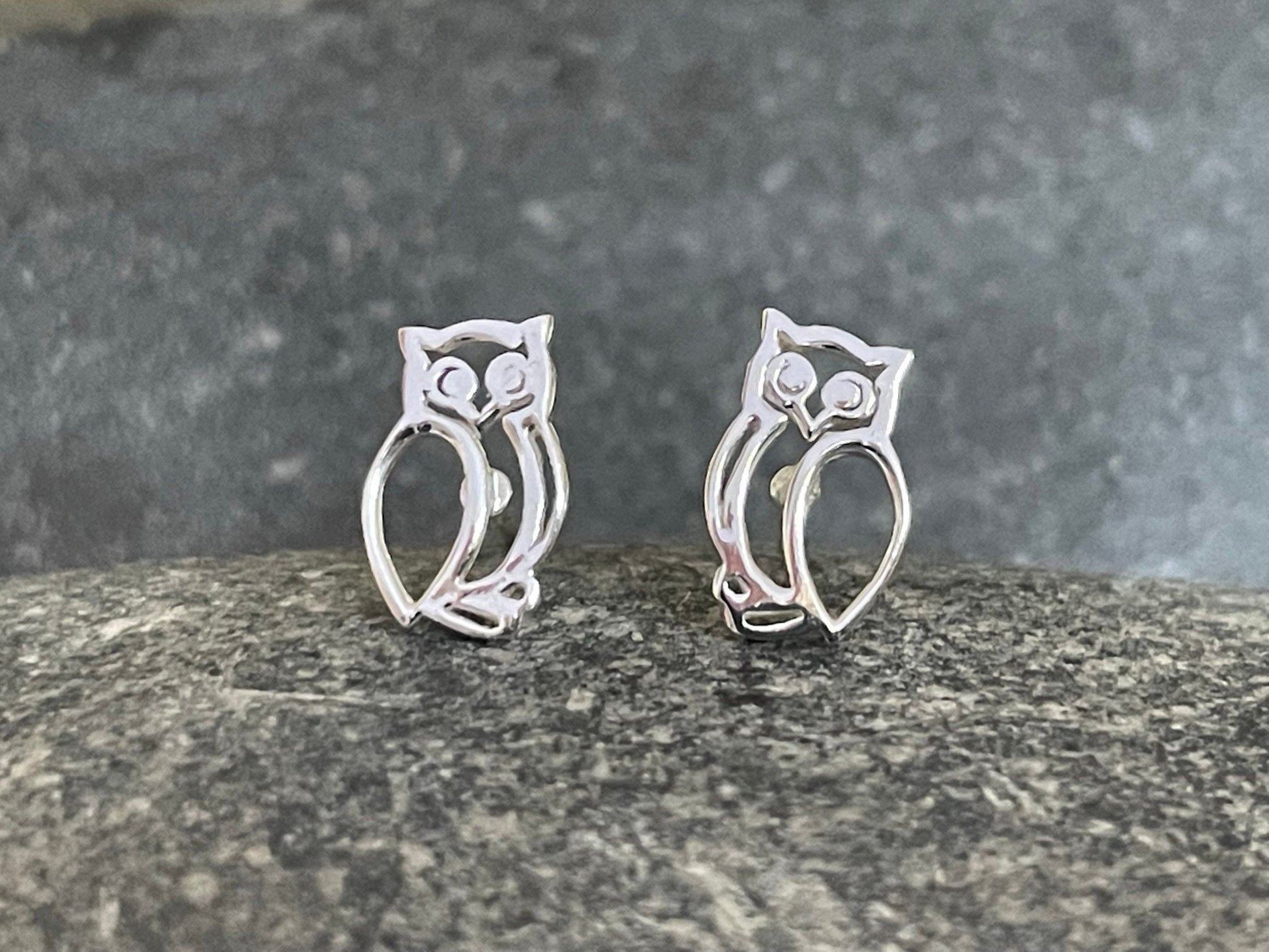 Owl - 925 Sterling Silver Plain Stud Earrings