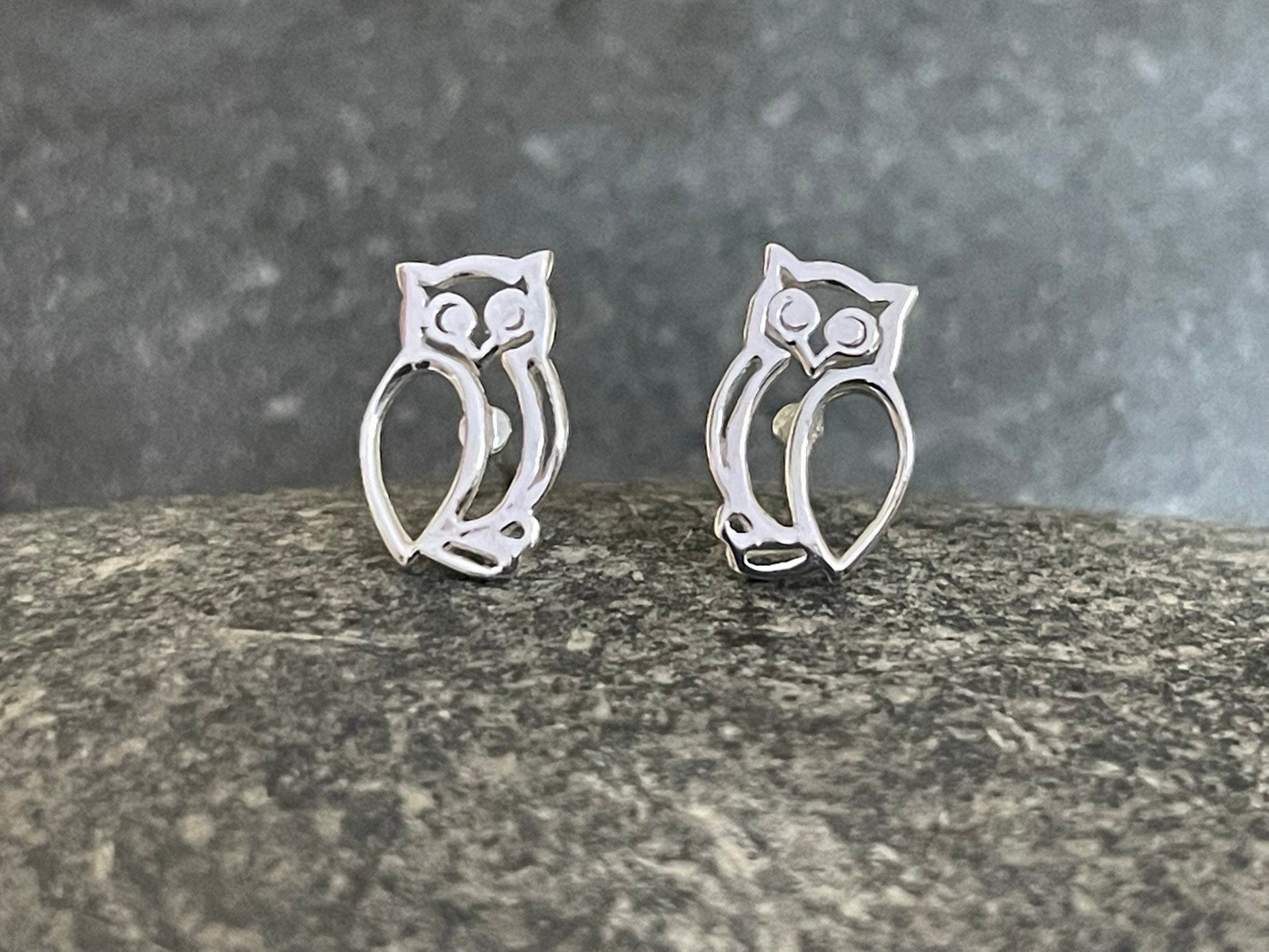 Owl - 925 Sterling Silver Plain Stud Earrings