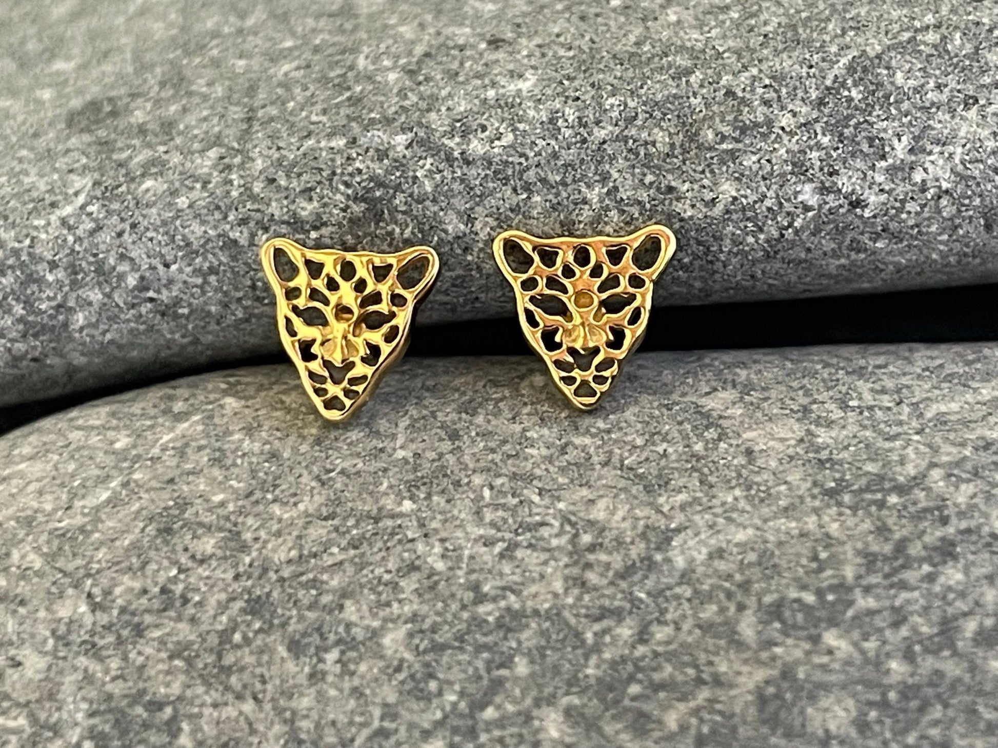 Leopard - 925 Sterling Silver Plain Stud Earrings