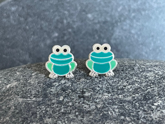 Frog - 925 Sterling Silver Colourful Stud Earrings Boxed