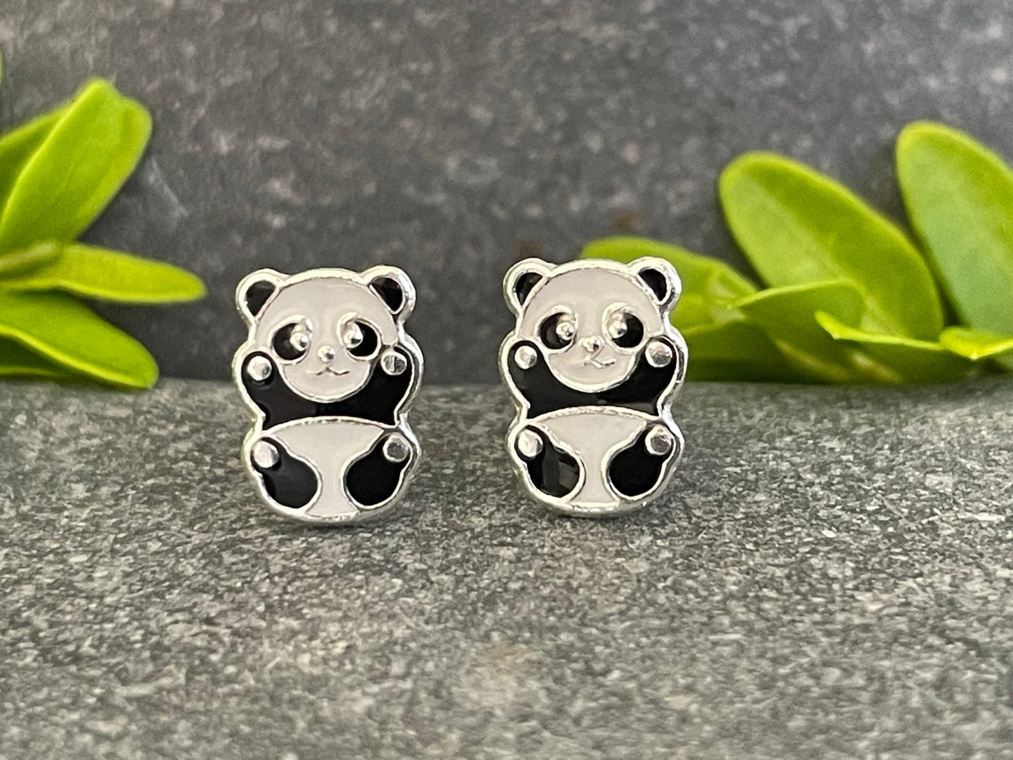 Panda - 925 Sterling Silver Colourful Stud Earrings Boxed