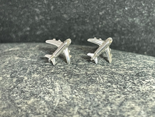 Aircraft - 925 Sterling Silver Plain Stud Earrings Boxed