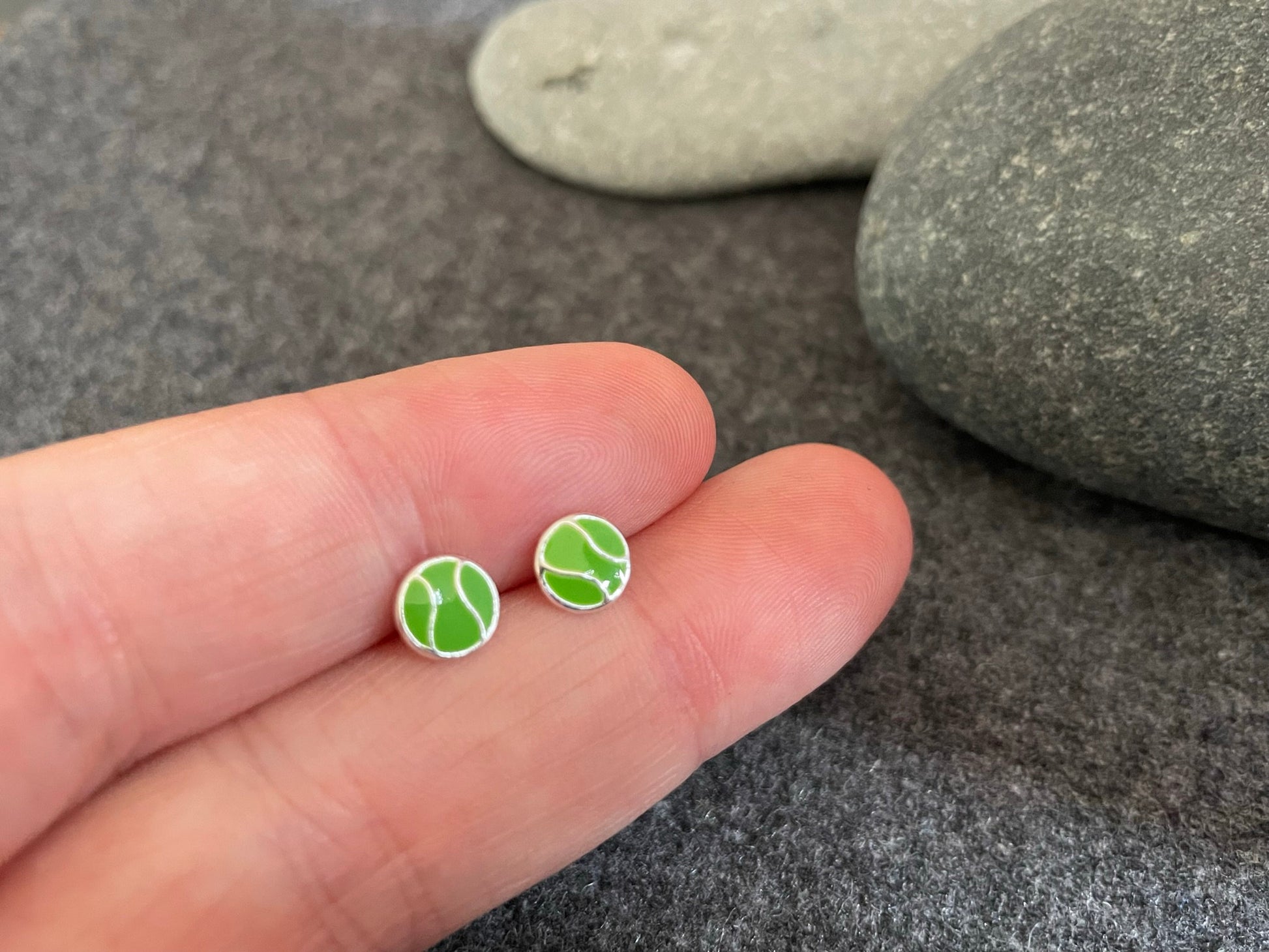 Tennis Ball - 925 Sterling Silver Colourful Stud Earrings