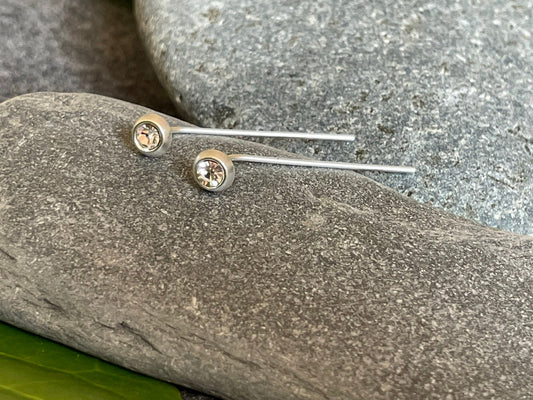 Round - 925 Sterling Silver Crystal Bar Drop Earrings