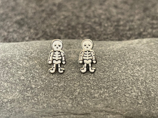 Skeleton - 925 Sterling Silver Plain Stud Earrings Boxed. The Silver Bear Company