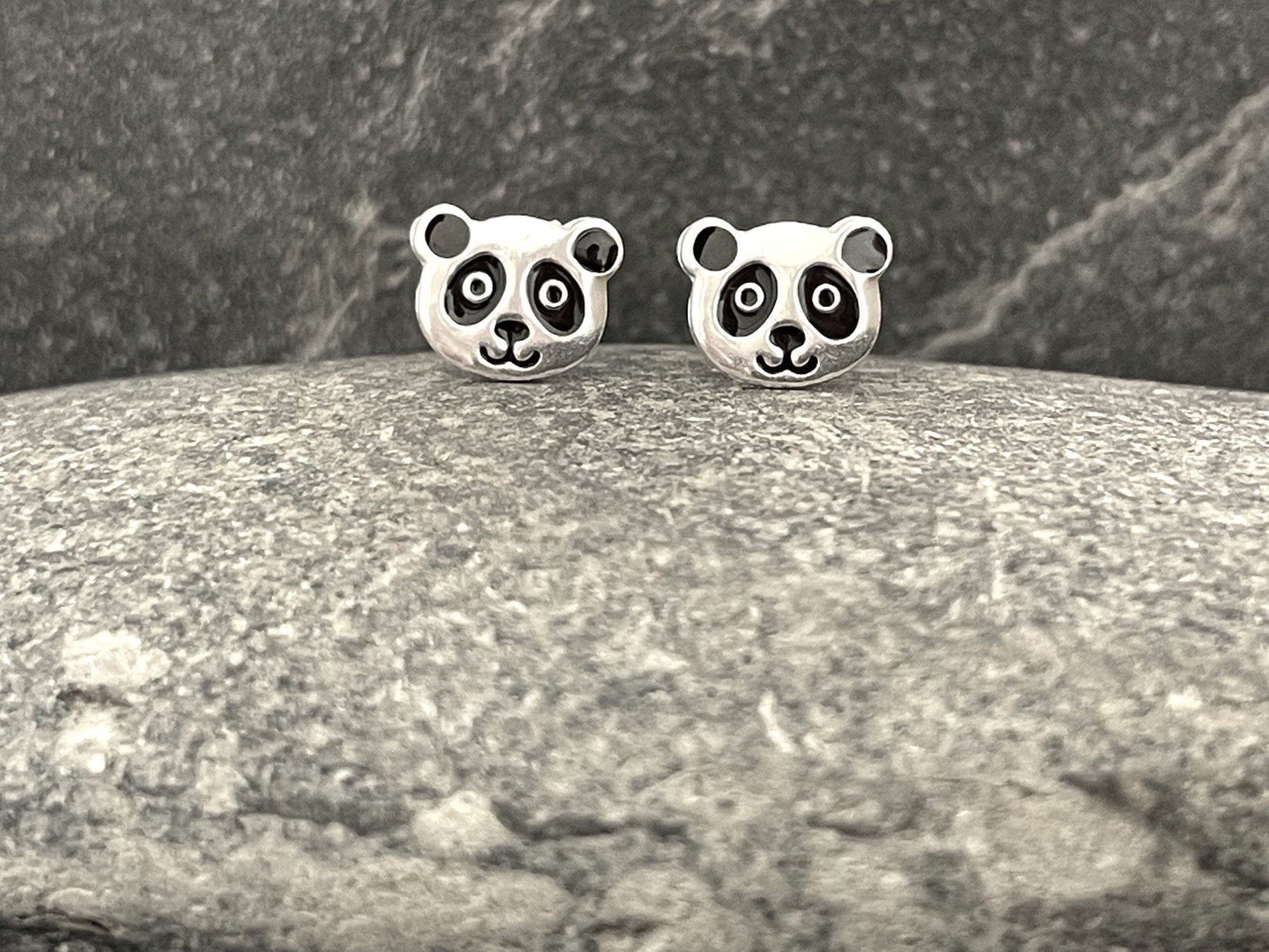 Panda Face - 925 Sterling Silver Colourful Stud Earrings - Boxed