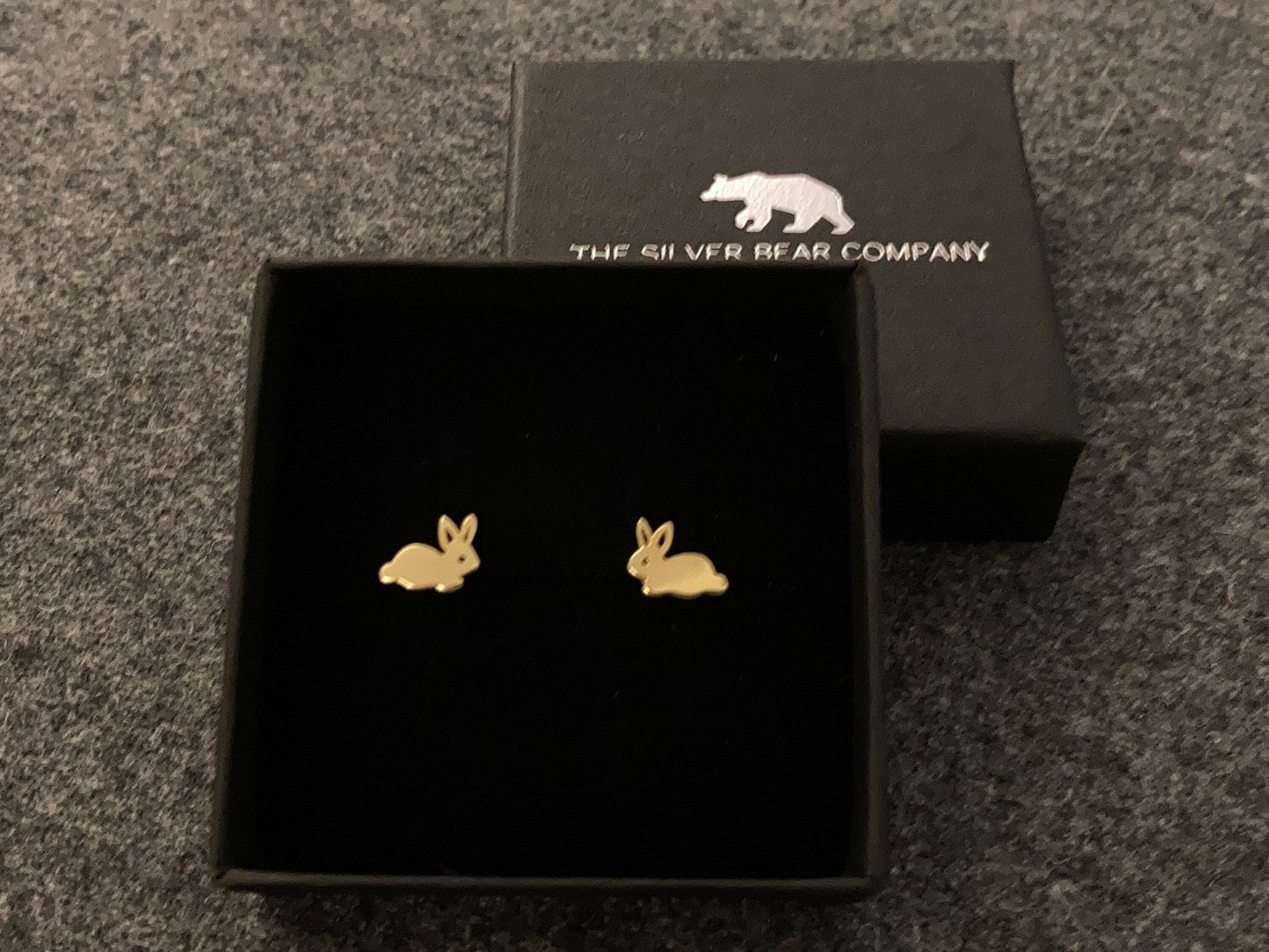 Rabbits - 925 Sterling Silver Stud Earrings (Gold)