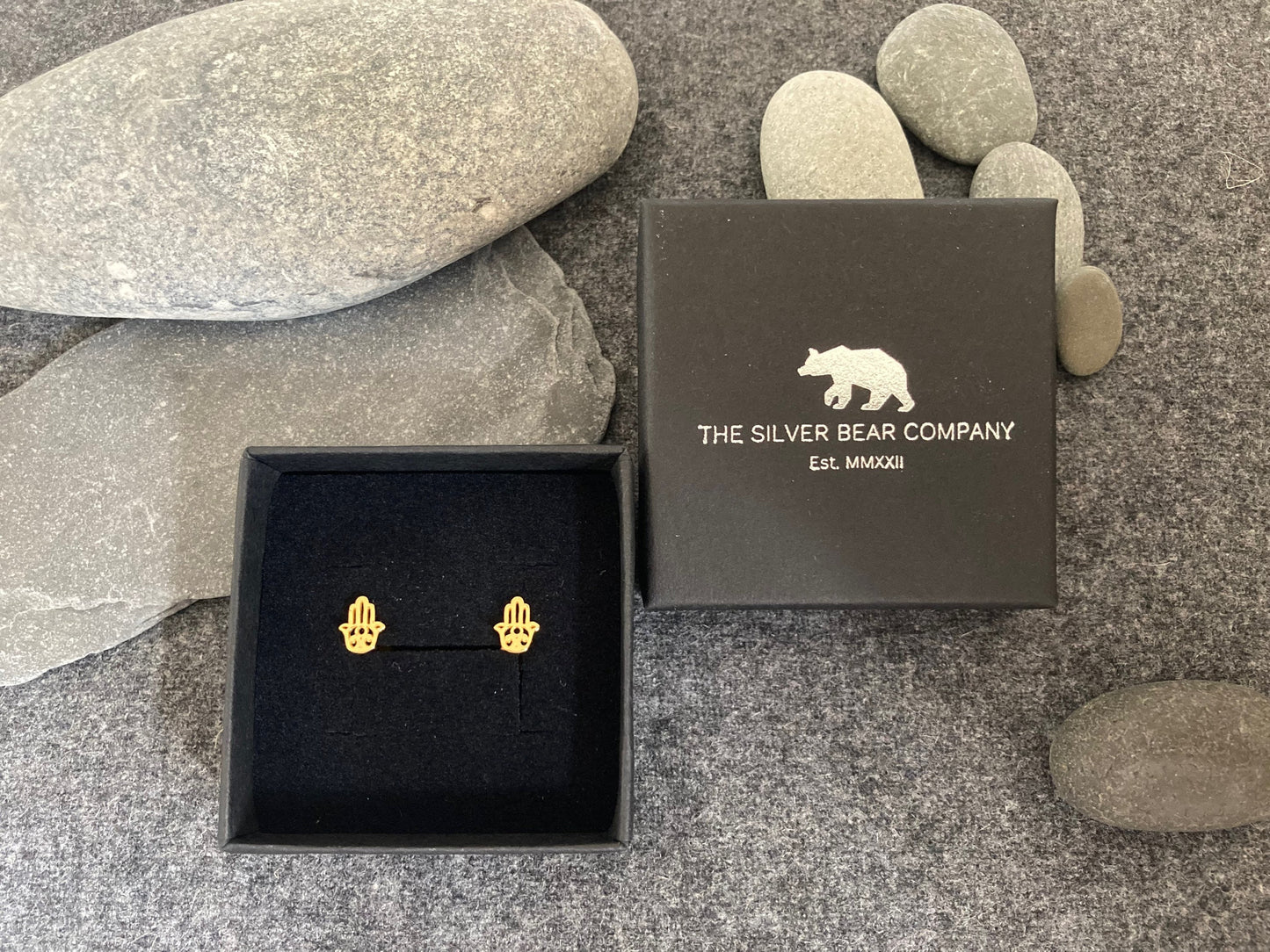 Hamsa Hand - 925 Sterling Silver Stud Earrings (Gold)