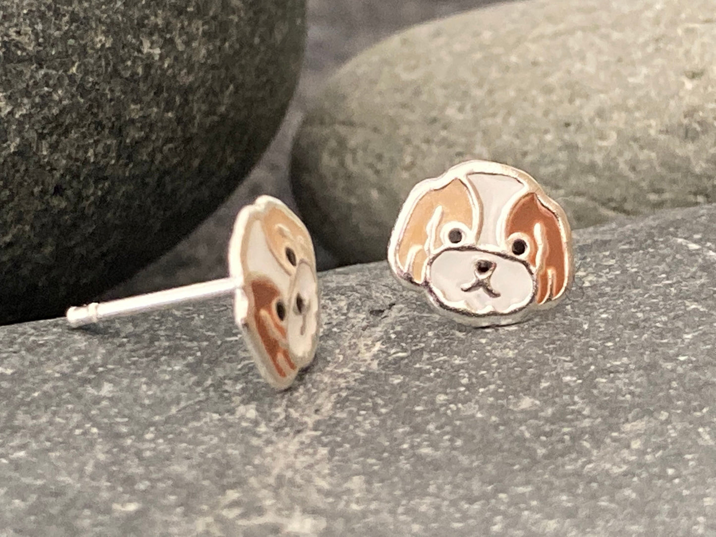 Cute Dog - 925 Sterling Silver Colourful Stud Earrings - Boxed - The Silver Bear Company