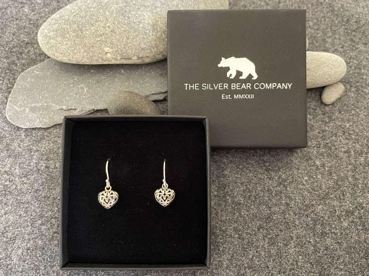 Filigree Heart - 925 Sterling Silver 3D Drop Earrings