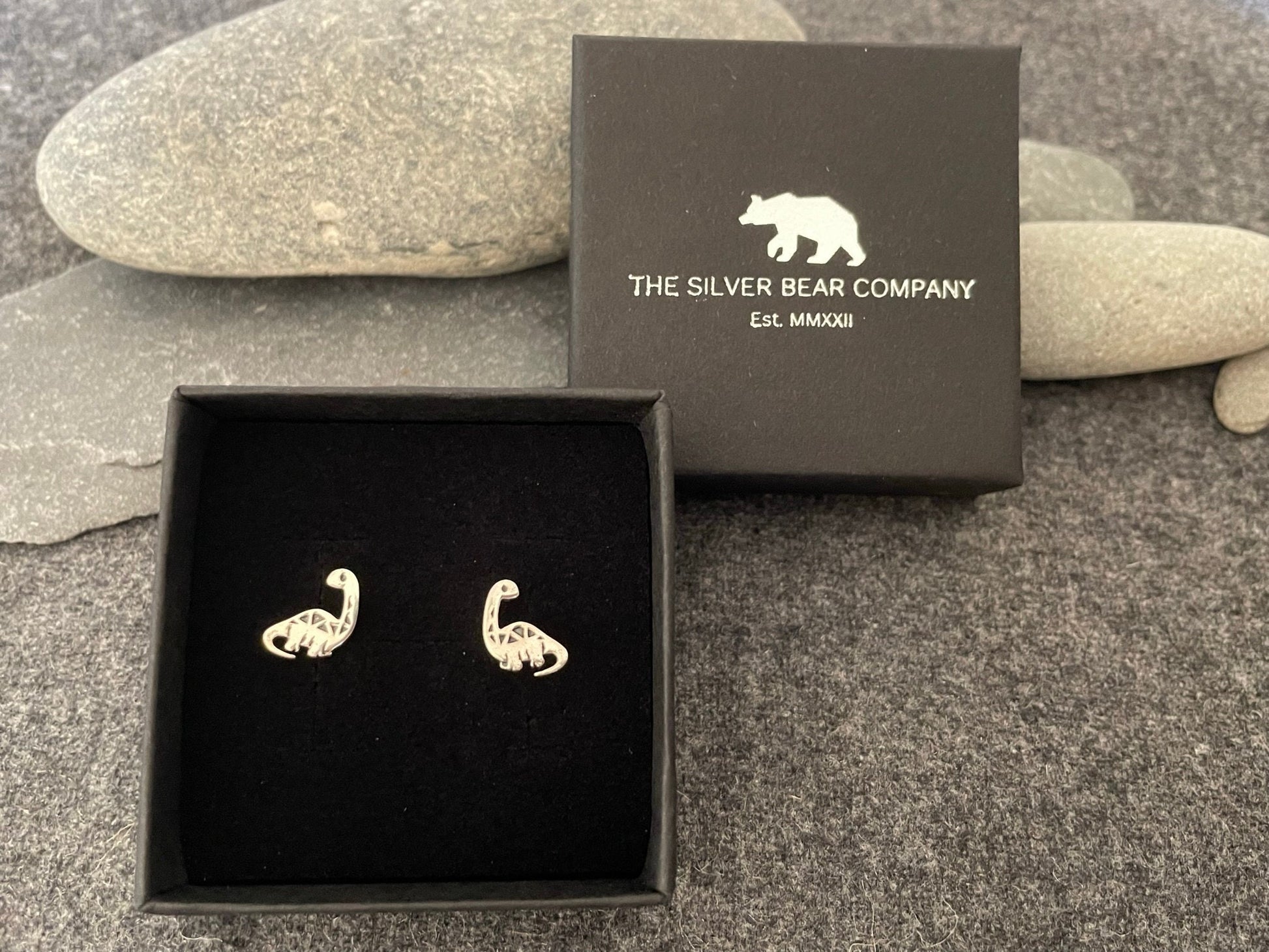 Dinosaur Brontosaurus - 925 Sterling Silver Stud Earrings - Boxed