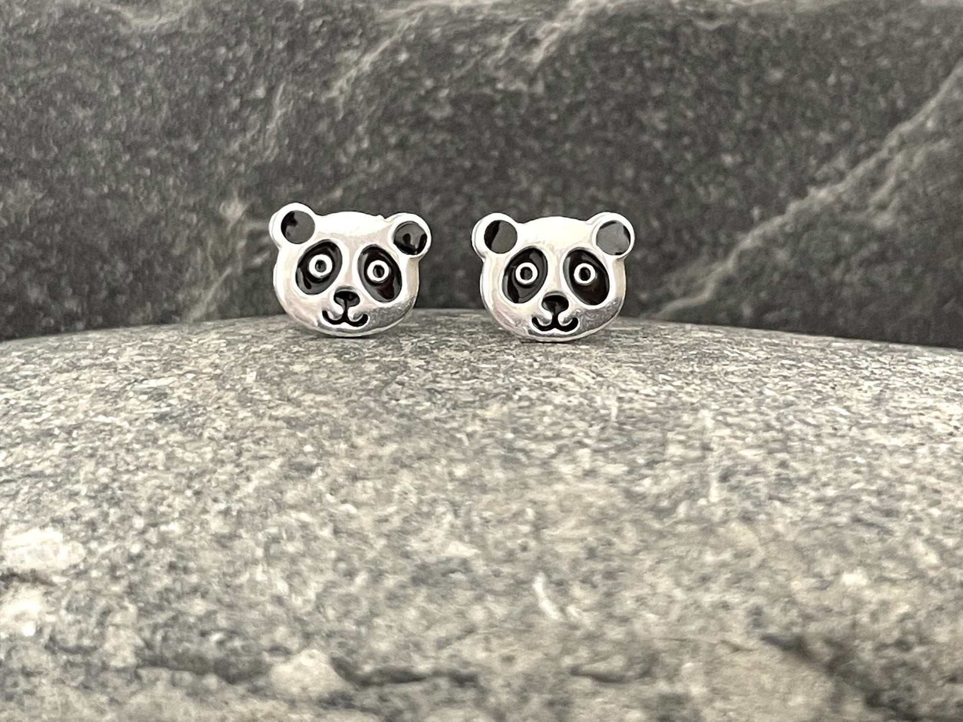 Panda Face - 925 Sterling Silver Colourful Stud Earrings - Boxed