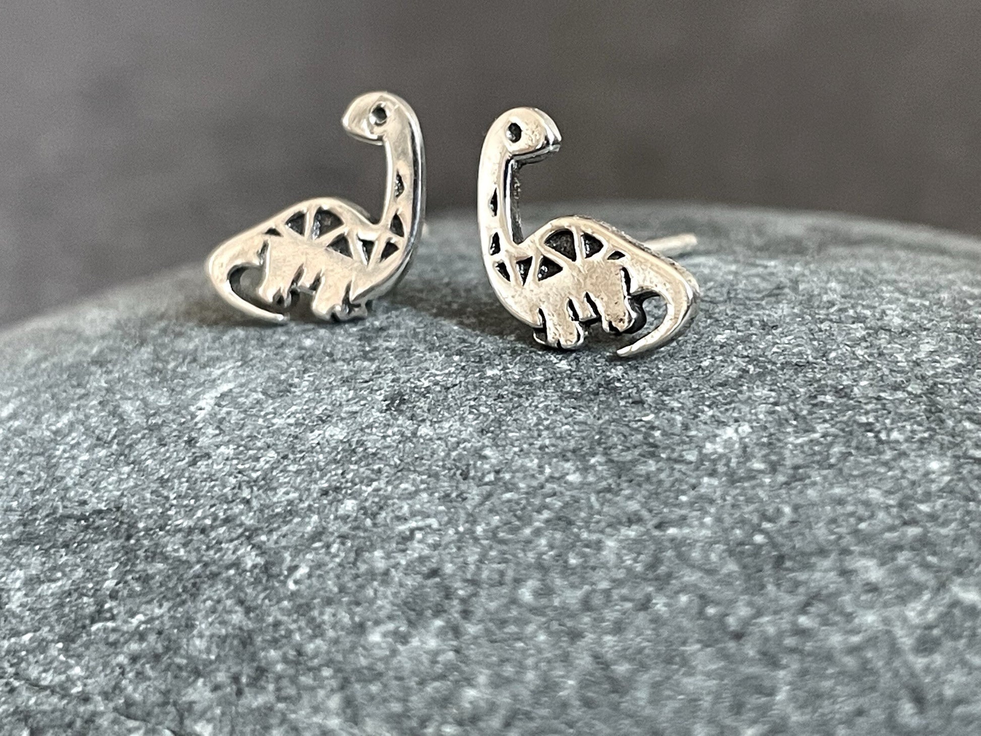 Dinosaur Brontosaurus - 925 Sterling Silver Stud Earrings - Boxed